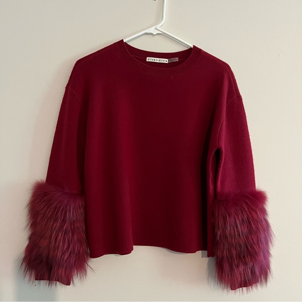 Alice + Olivia Shiela Pullover Sweater with fox fur cuff